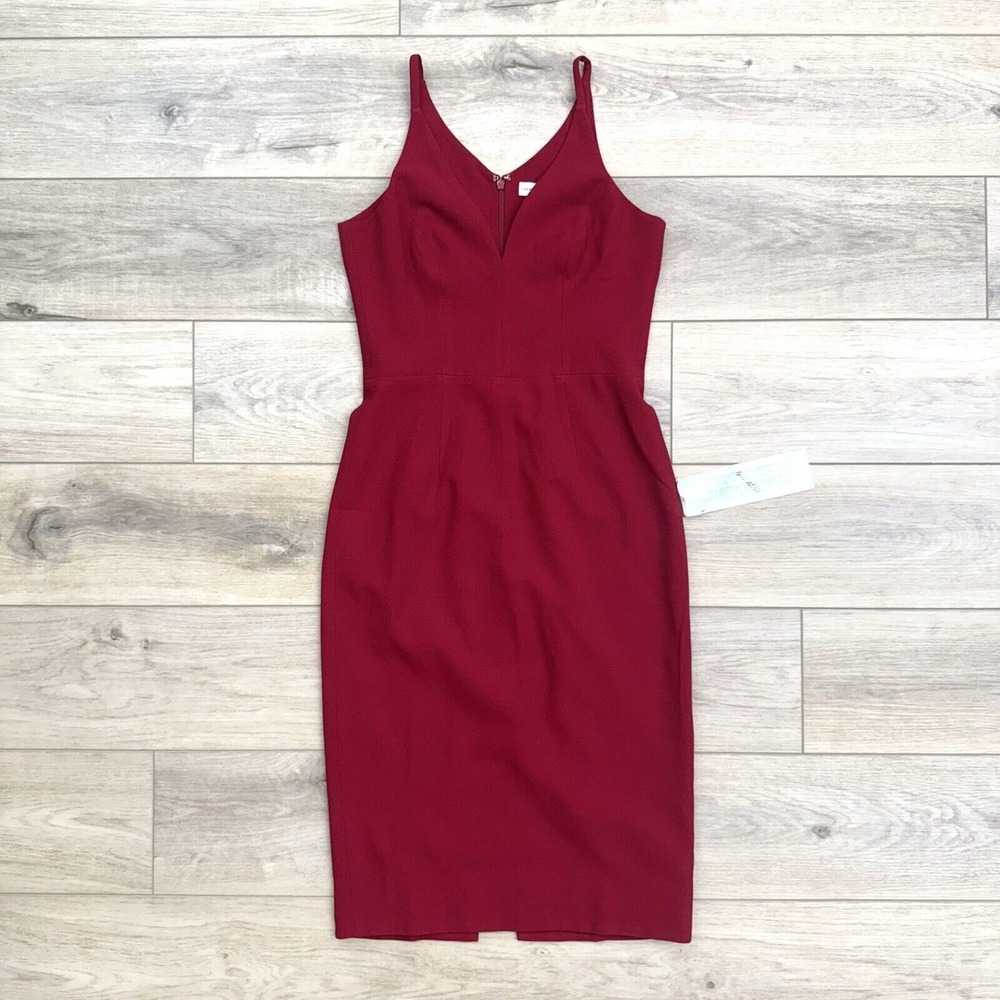 Dress The Population Lyla Midi Straight Sheath Dress Party Cocktail Red Medium